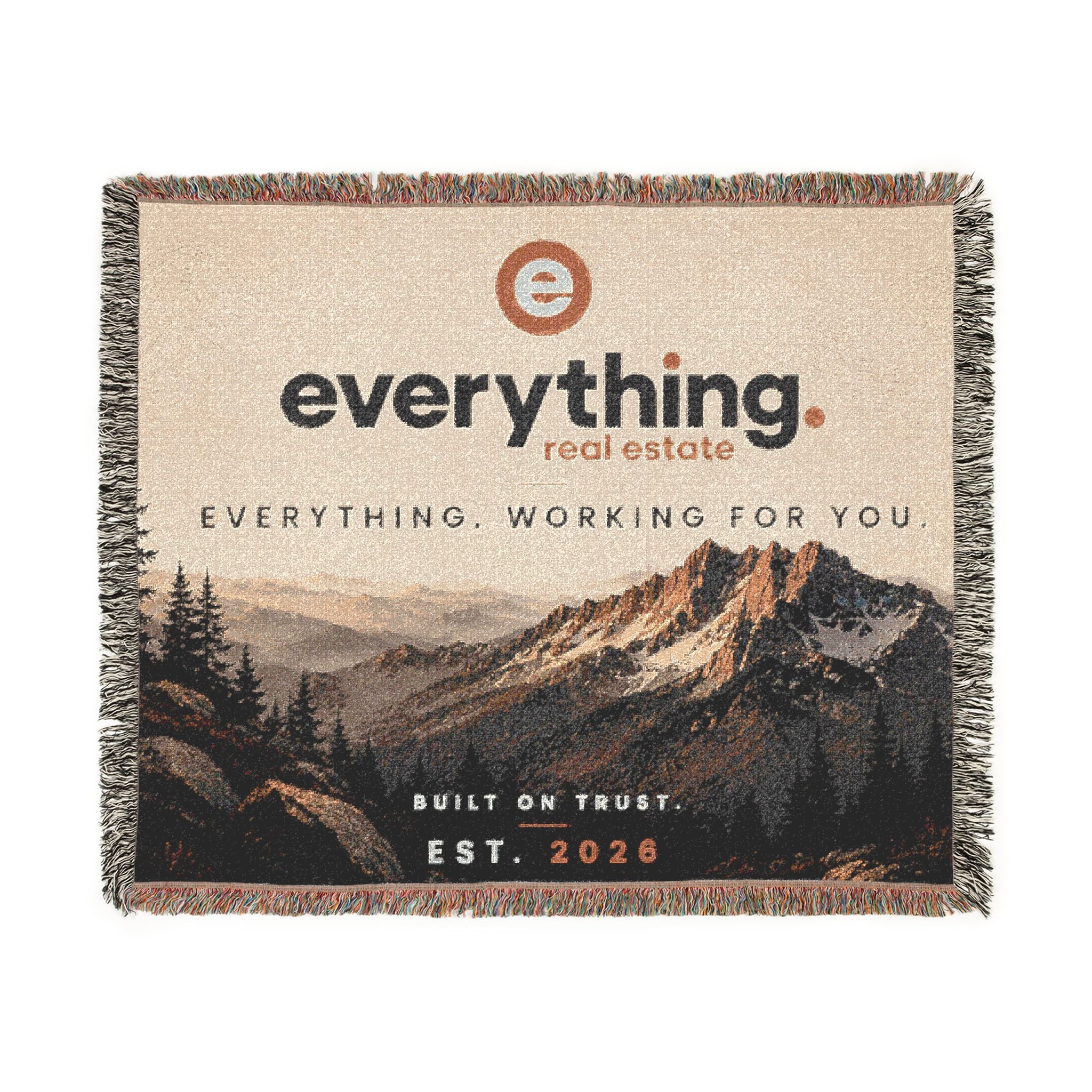 Woven Blanket — 'everything.' Logo Mountain Throw Blanket, Cozy Cabin Decor