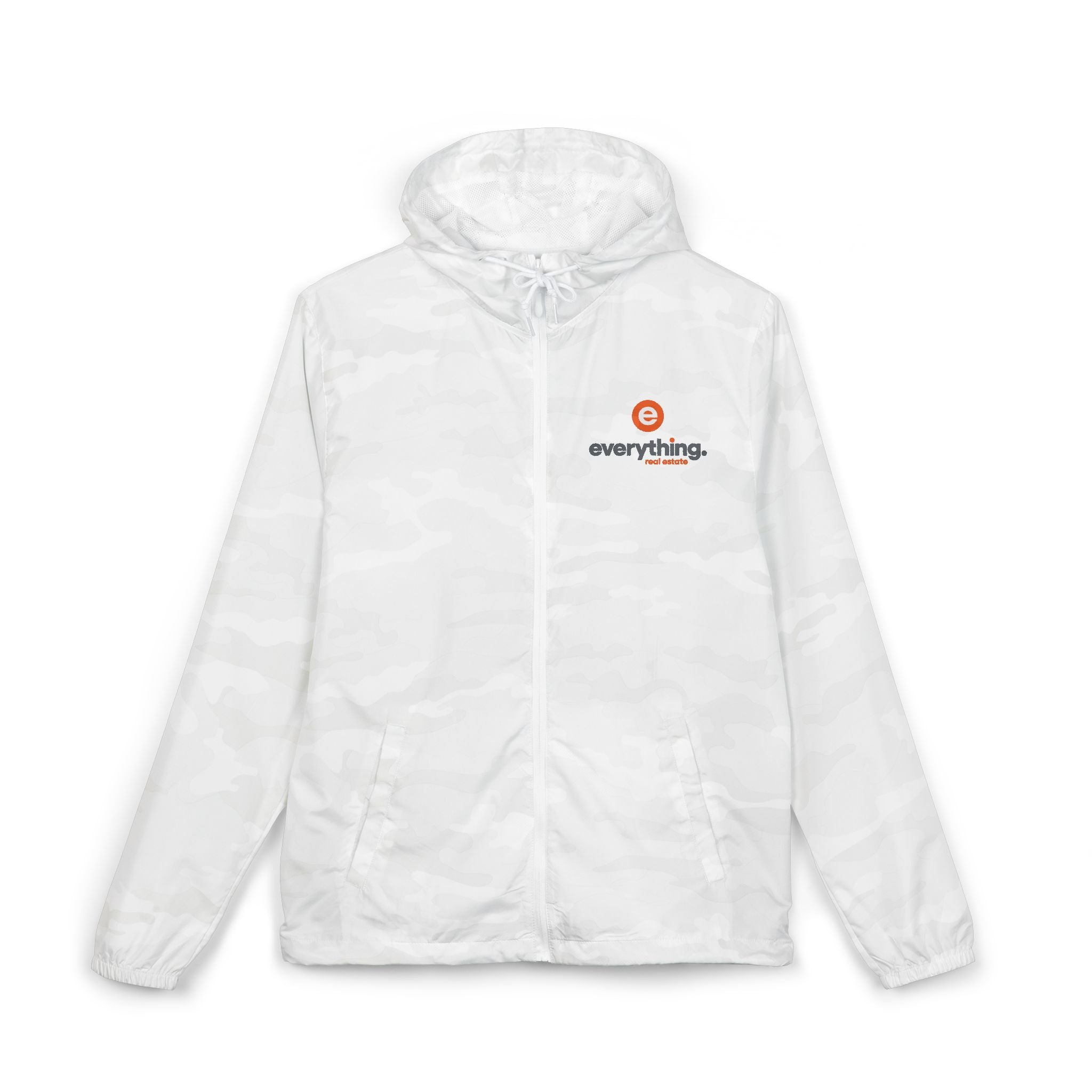 Windbreaker Jacket — Minimal Logo White Hooded Windbreaker