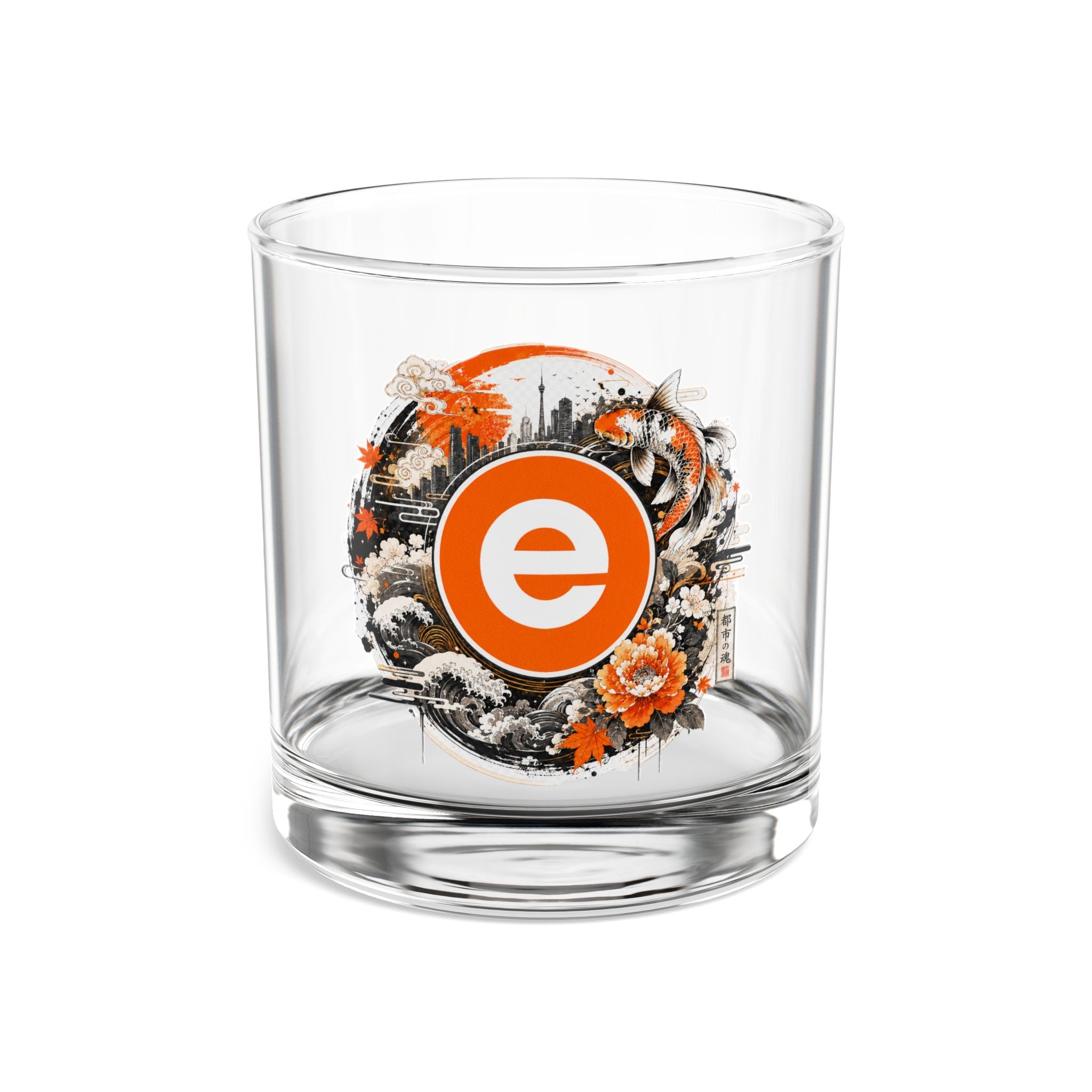 10oz Rocks Glass — Orange Floral Monogram Whiskey Glass