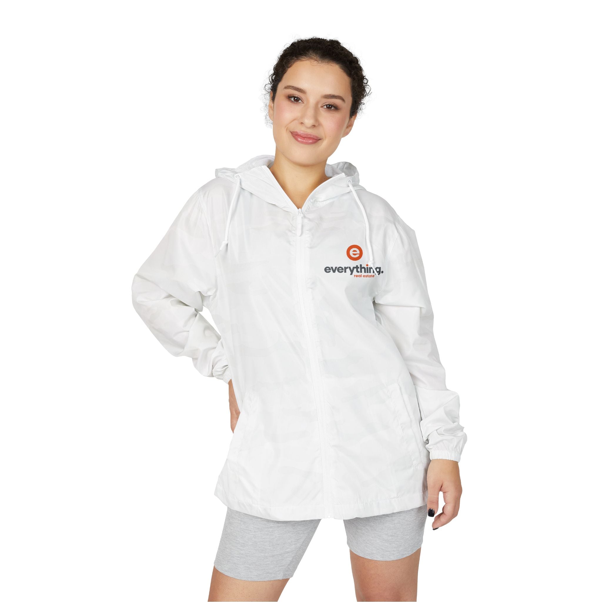 Windbreaker Jacket — Minimal Logo White Hooded Windbreaker
