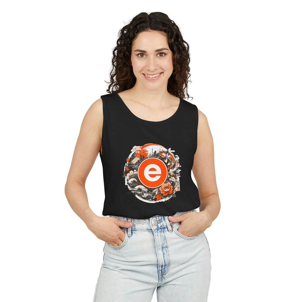 Eco Circle Floral Tank Top — Vintage Orange Emblem Graphic