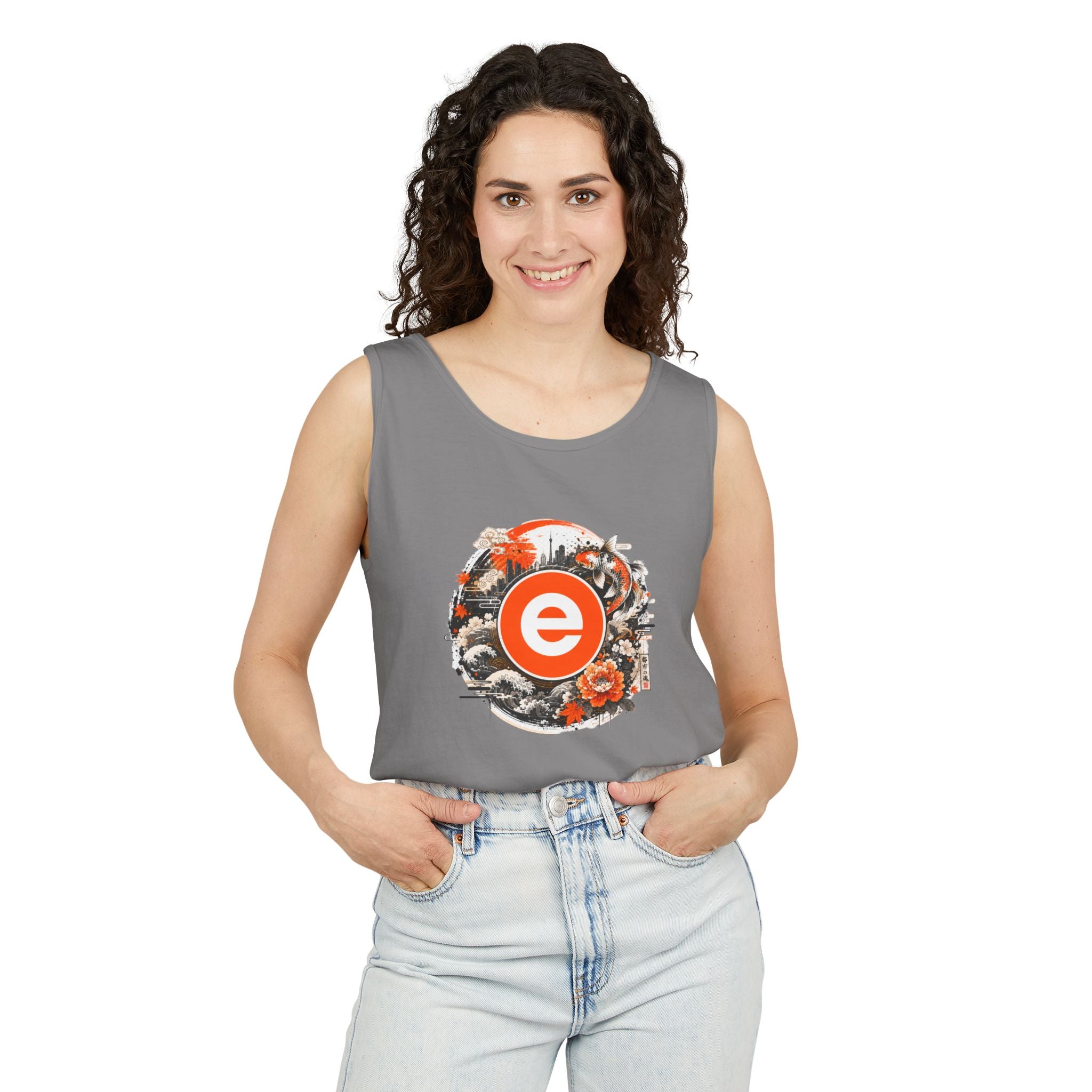 Eco Circle Floral Tank Top — Vintage Orange Emblem Graphic