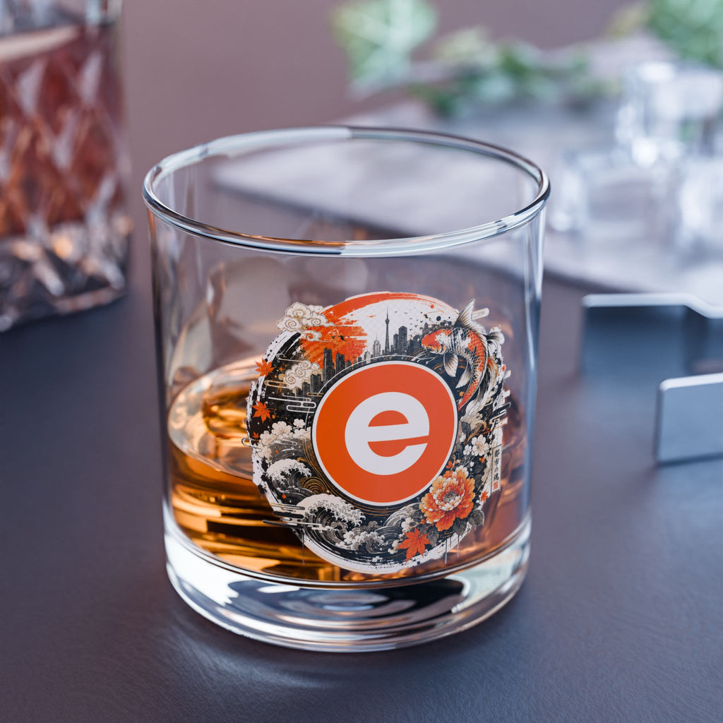 10oz Rocks Glass — Orange Floral Monogram Whiskey Glass