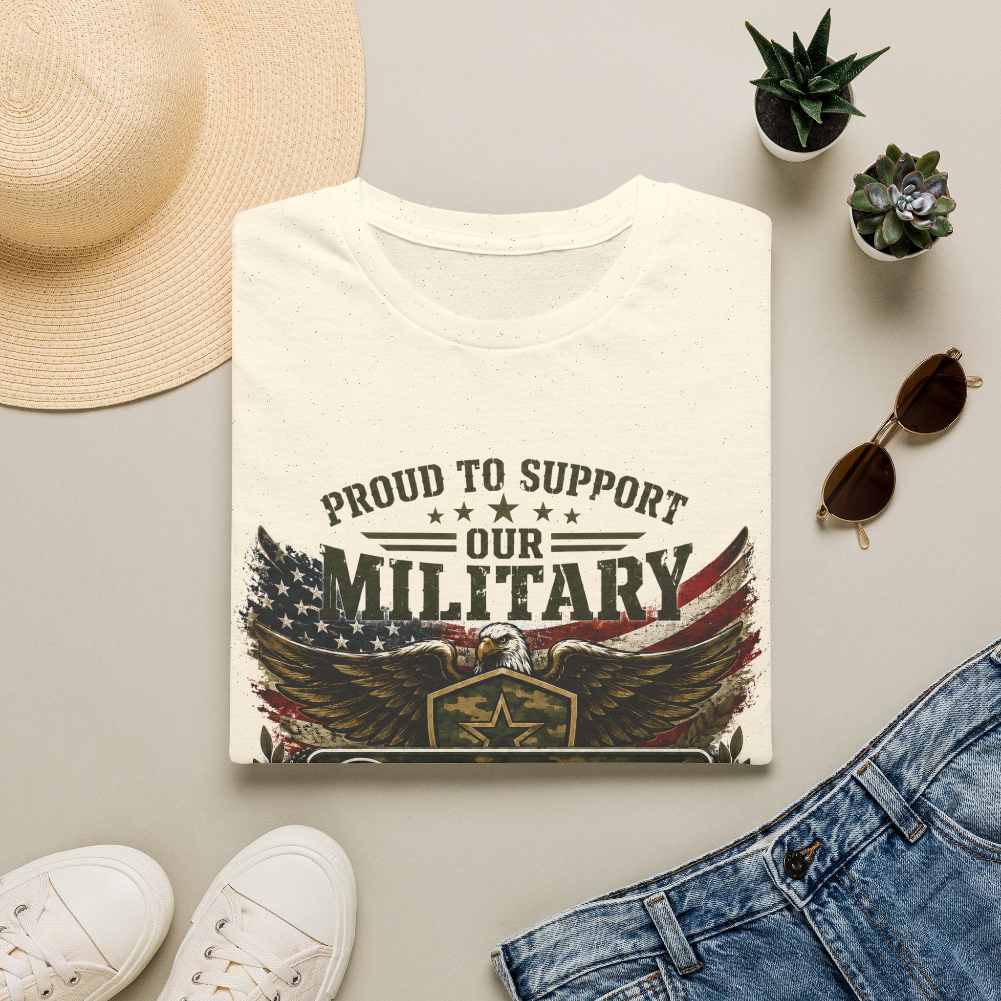 Military Support T-Shirt — "Proud to Support Our Military" Patriotic Eagle Tee